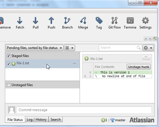 SourceTree staged file area.