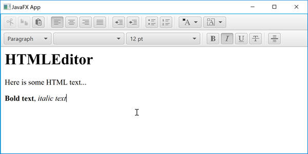 A JavaFX HTMLEditor screenshot.