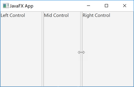 Screenshot of a JavaFX SplitPane with 3 controls added.