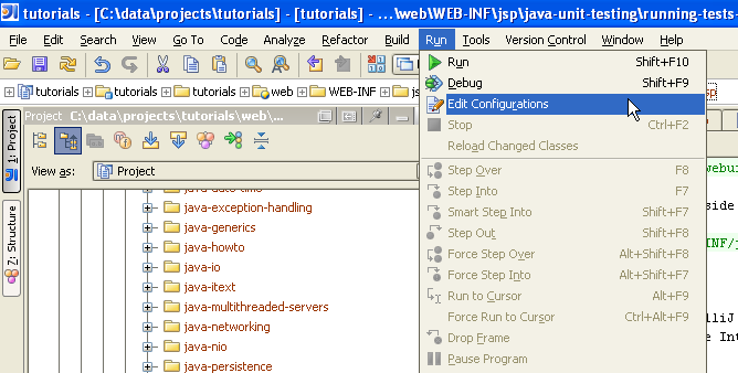 Opening the Edit Configurations in the Run menu in IntelliJ IDEA